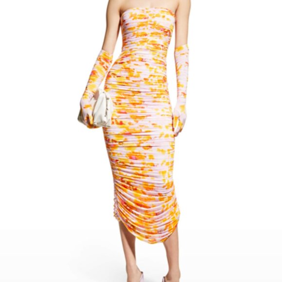 Alex Perry Dress Ruched Jersey Semi-Formal w/ Matching Gloves Pink & Orange - Picture 4 of 11
